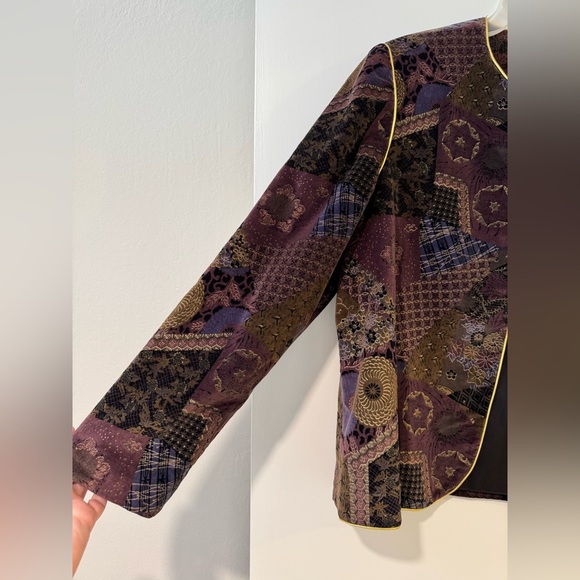 Koret vintage Women's Patchwork micro velvet Jacket blazer- Purple and Brown - Picture 9 of 13